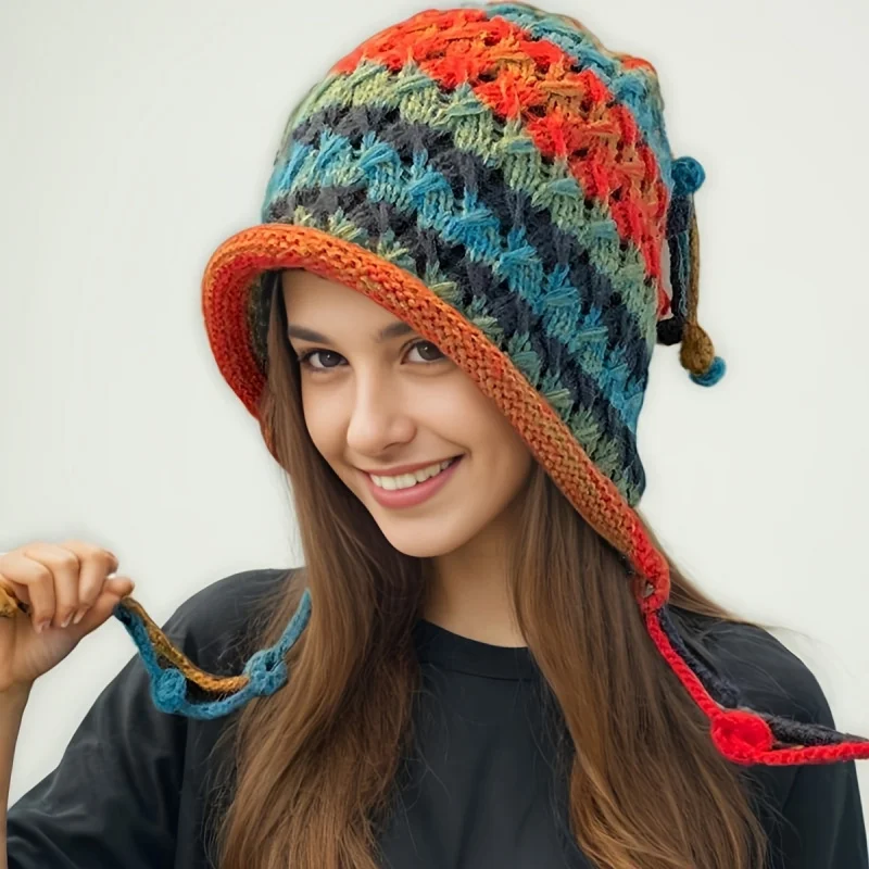 Ladies Handmade Crochet Earmuffs Warm Hat Autumn Winter Thicken Dopamine Design Christmas New Year Gift Bohemian Style