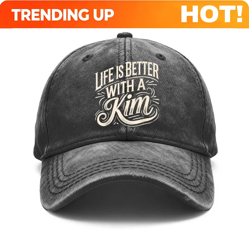 1pc Vintage Washed Unisex Baseball Caps, Life Is Better with A Kim, Retro Typography Design Print, Adjustable, Suitable
