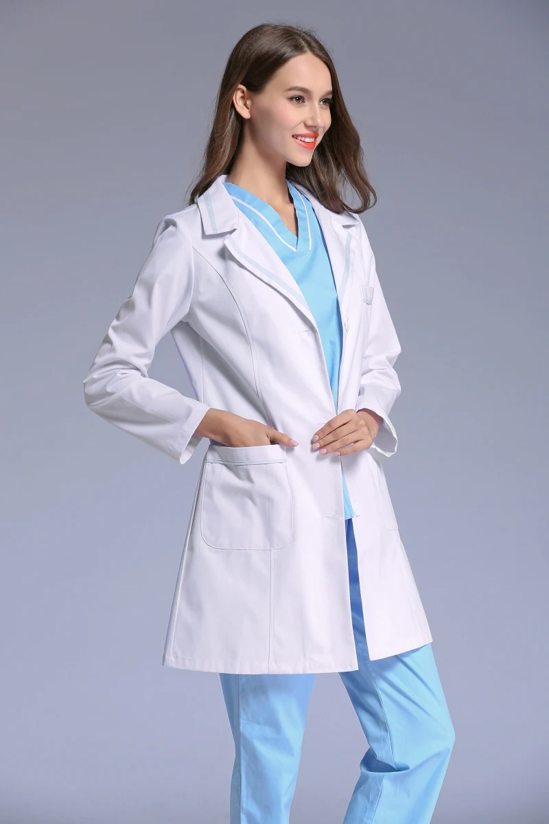 2024 New Women's Winter Long Sleeve White Uniform Spa Dept. Clinic Doctor's Lab Coat Slim Fit Overcoat