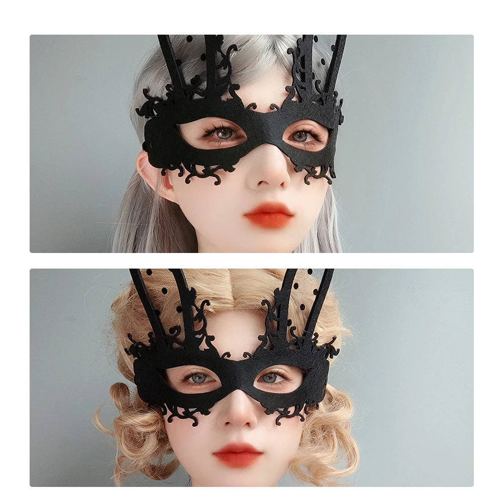 

Bunny Mask Black Rabbit Girl Props Halloween Ball Party Cosplay Ribbon Masks Masquerade Women's Ladies Face