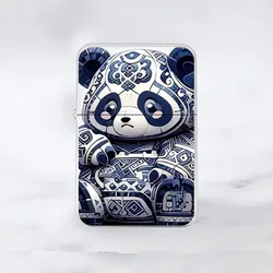 Cute Blue and White Porcelain Panda Lighter Metal Windproof Kerosene Lighter INS Wind Blue and White Lighter Gift