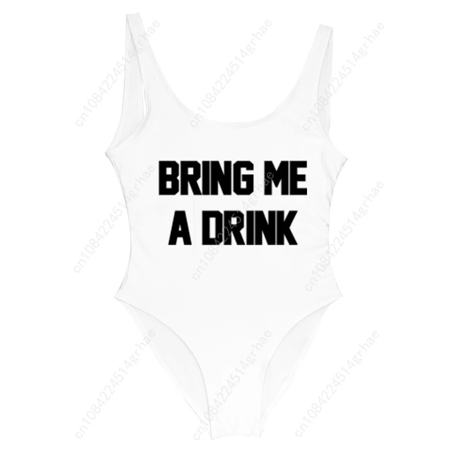 BRING ME A DRINK Swimwear Women One Piece Swimsuit Fun party Have Lining badpak plus size white swimsuit