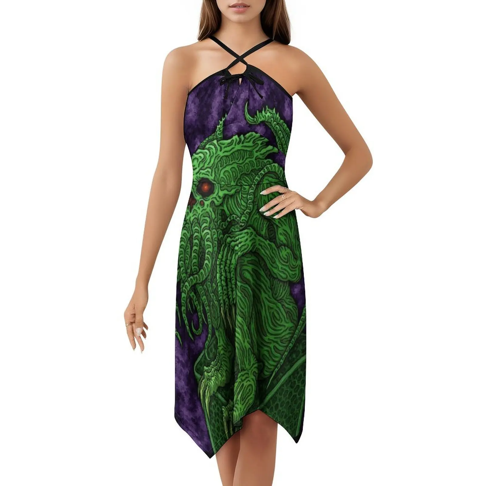 Cthulhu Icon-Azhmodai 2018 فستان بوهيمي بدون أكمام متعدد الطباعة فستان حفلات عطلة الشاطئ Hp Necronomicon Byakhee Call Of