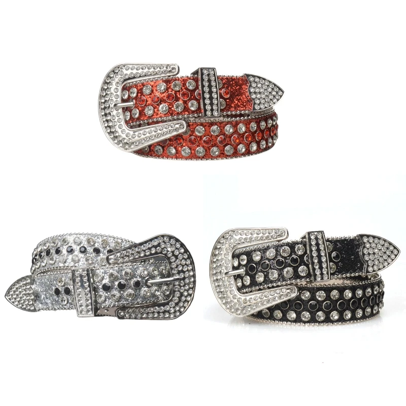 

Bling for Rhinestone Belts for Jeans Cowgirl Western Belt Dress Bling Studded Leather Belt for Country Music Festival