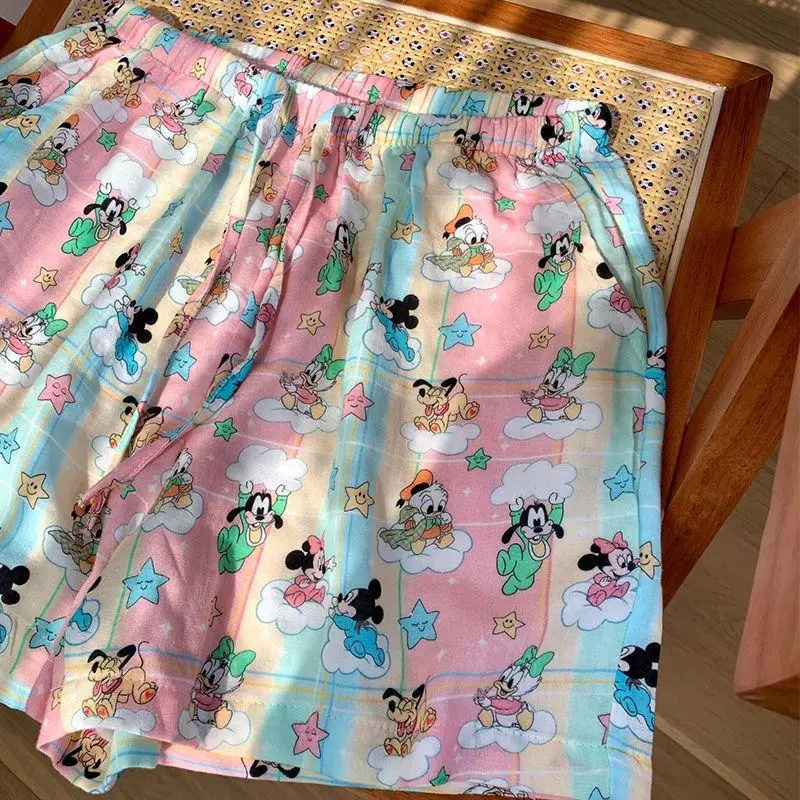 New Kawaii Cute Mickey Mouse Pajama Pants Shorts Summer Thin Casual Home Pants Cool Beach Pants Soft Comfortable Gift for Girls