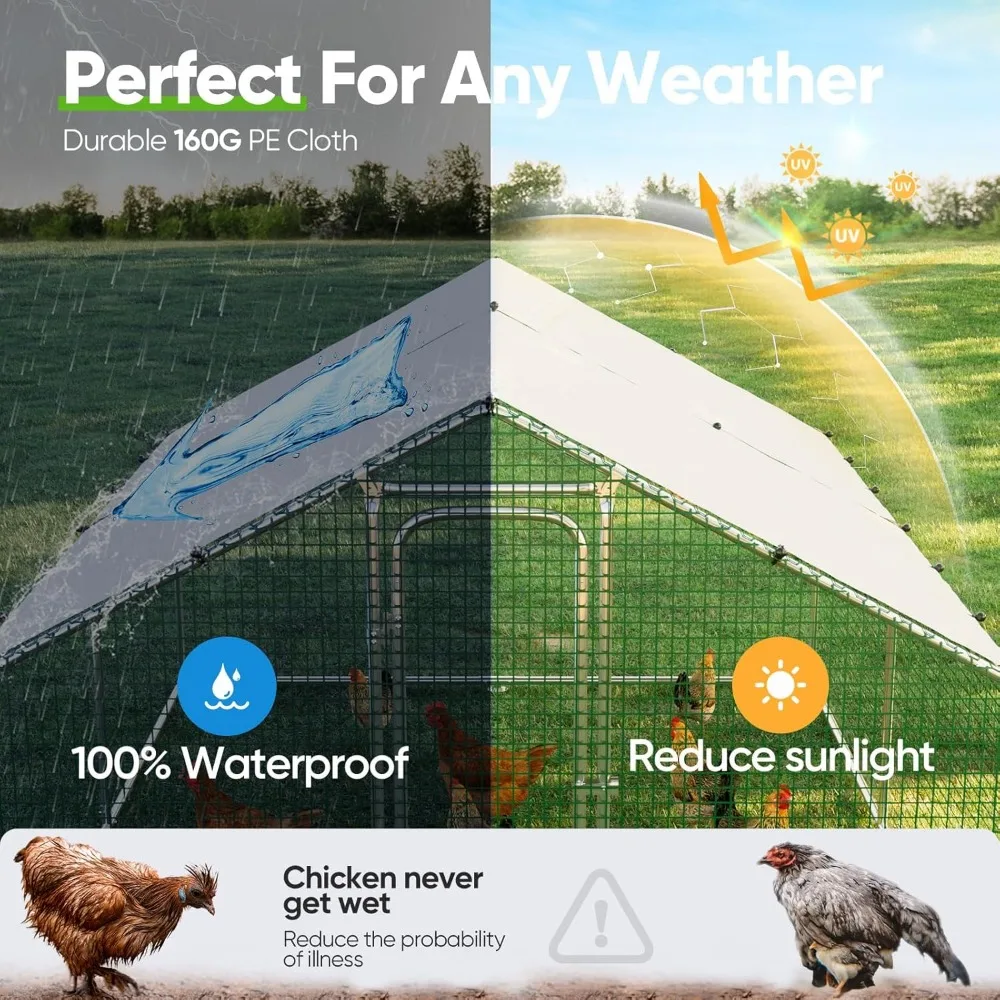 

Spacious Metal Chicken Coop with Galvanized Mesh and Waterproof Roof for Over 20 Birds, Outdoor Accessible