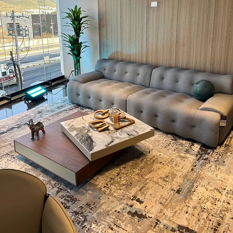 01LItalian minimalist rotating coffee table living  household small apartment modern light luxury high-end rock slab coffee tabl
