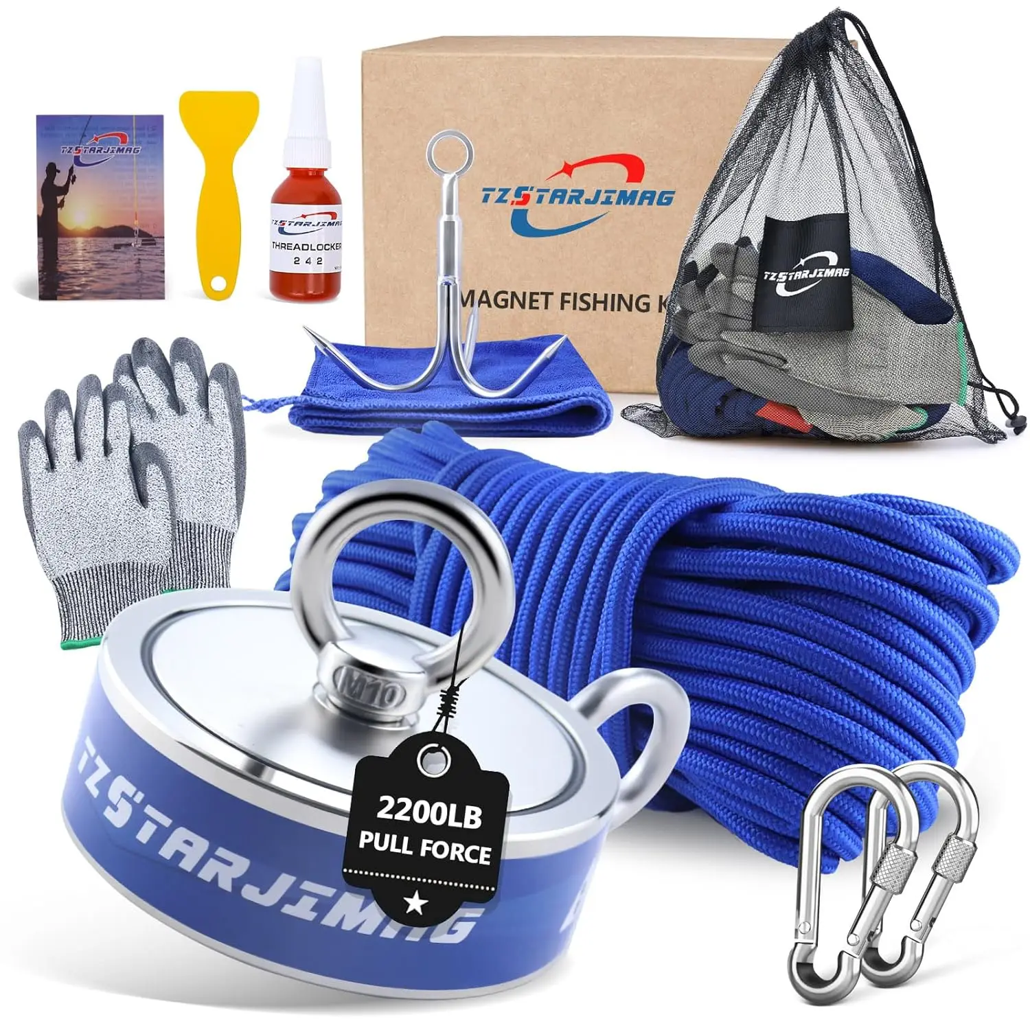 

Набор для магнитной рыбалки с двусторонними магнитами, мощные магниты 2200 фунтов с веревкой 66 футов, большой магнитный поисковый инструмент 3,85 дюйма для поиска сокровищ и очистки