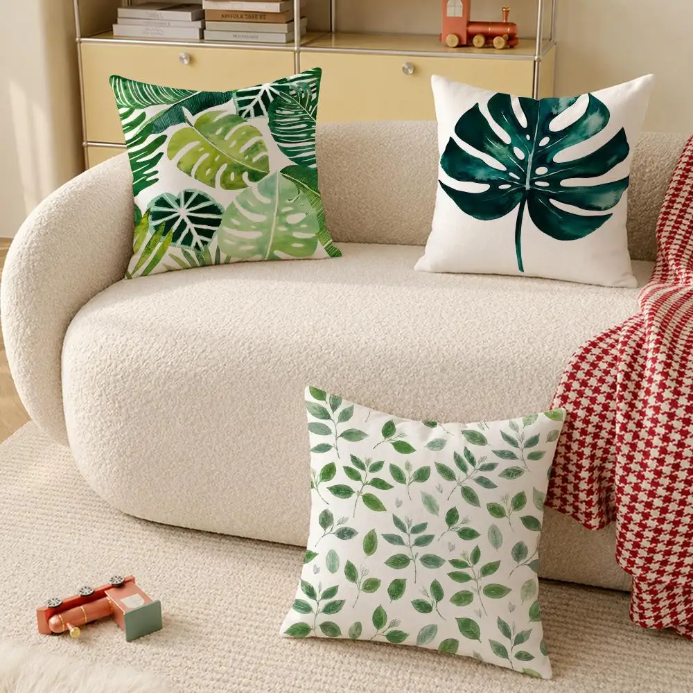 Tropical Green Leaf Pattern Cushion Cover Pillow Cover Decorative Throw Couch Home Decor for Living Room Sofa