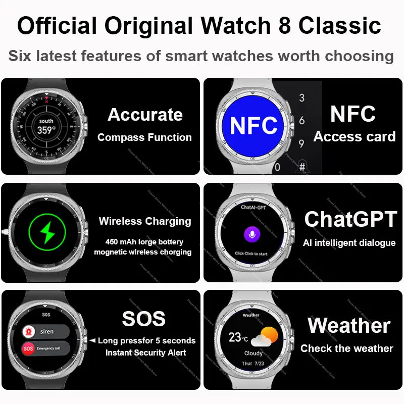 2025 새로운 스마트 시계 8 클래식 46mm 울트라 HD 화면 ChatGPT GPS NFC 나침반 시계 블루투스 통화 방수 Smartwatch 남성 여성