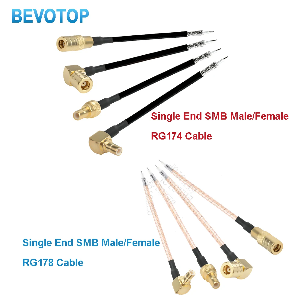 1Pc Single End SMB Male Right Angle Plug to PCB Solder Pigtail 50 Ohm RG174/RG178 Cable Wire Connector Opne End RF Coaxial Cable
