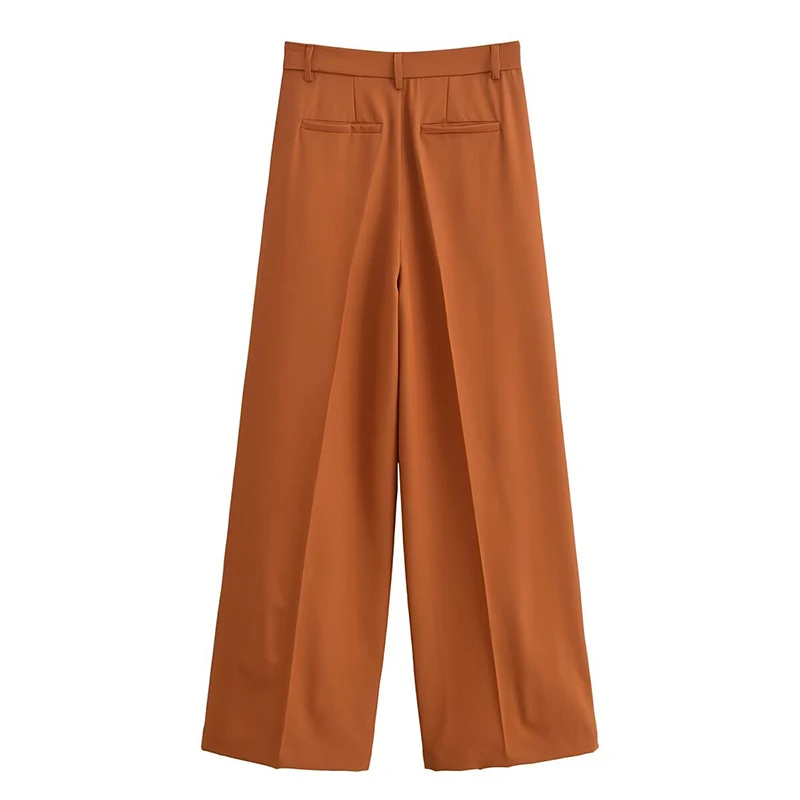 YENKYE Autumn Women Office Wear Pleated Wide Leg Pants Vintage Mid Waist With Pockets Loose Trousers pantalones de mujer