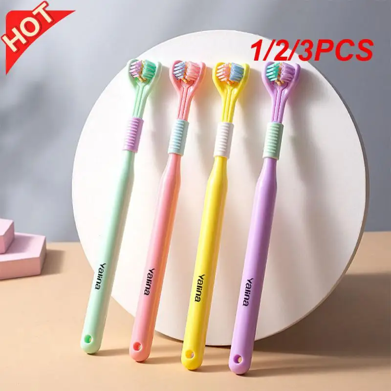 1/2/3PCS Three Sided Toothbrush 4 Colors Adult Teeth Brushes Teeth Deep Cleaning Tongue Scraper Oral Care