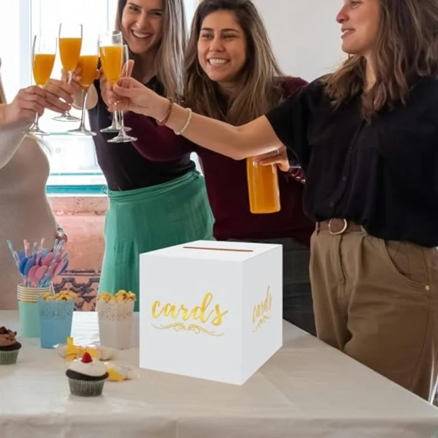 白と金のウェディングカードボックス、パーティー、誕生日、卒業式、ブライダル、ベビーシャワー、葬儀、退職祝いの装飾用、段ボール製