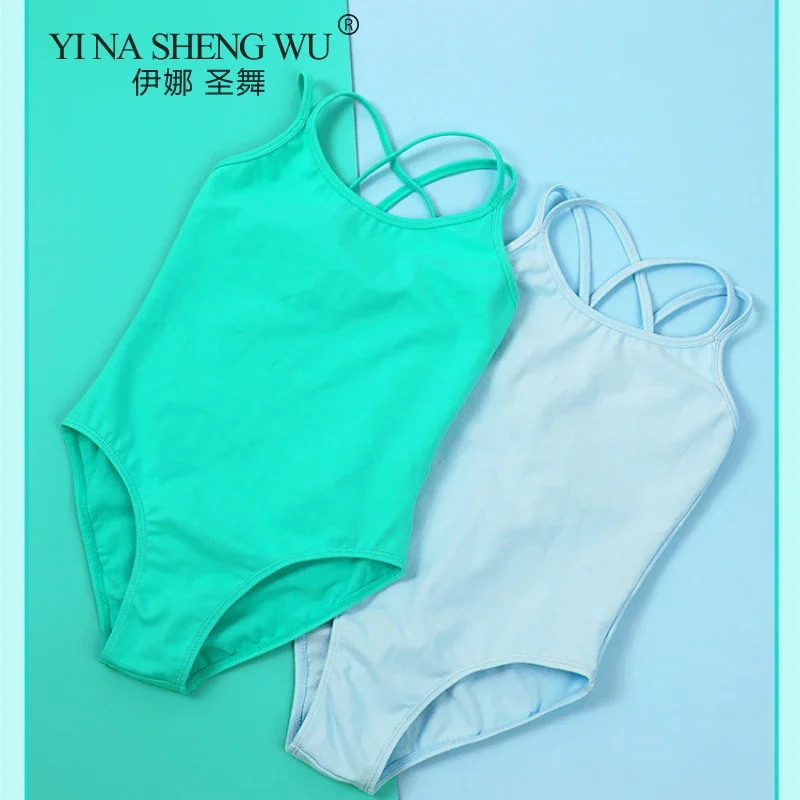 소녀 댄스 복장 클래식 더블 슬링 레오타드 어린이 크로스 백 체조 발레 댄스 연습 복장 스포츠 의상