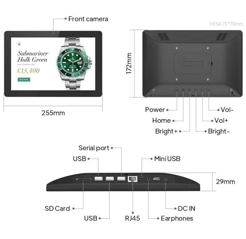 New 10.1 inch 10 inch ethernet advertising touch screen for supermarket display