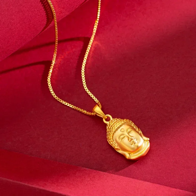 

9999 real gold 24K yellow gold Small Buddha Head Pendant National Fashion Women's Name Buddha Pendant Collarbone Necklace