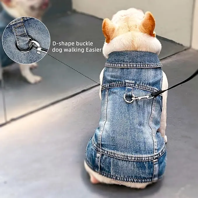 Dog Denim Jacket Dark Wash Sleeveless Towable Jeans Vest Coat for Small Medium Dogs Cat Spring Autumn Puppy Clothes Pet Apparel - view 2