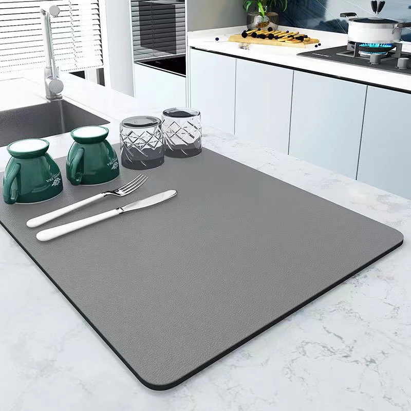 VIKAMA Kitchen Drain Mat Blue Waterproof Pour Over Coffee Kitchen Counter Mat Highly Absorbent Fast Drying Anti Skid Flexible