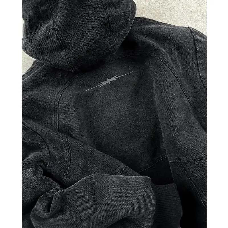 Retro Fashion Y2K Unique Clothing Washed Zipper Hooded Jacket Unisex Summer 2025 Other Material 100% Sleeve Length Other
