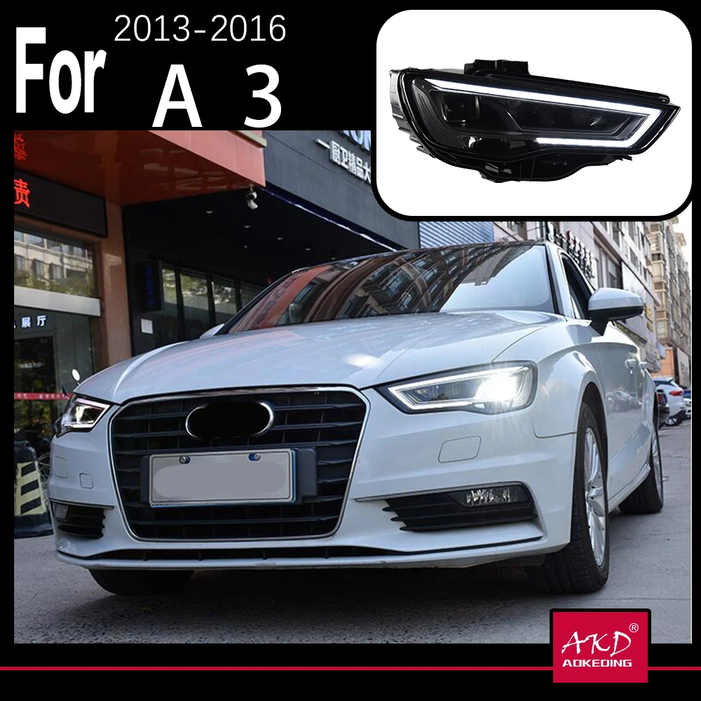 

Фары автомобиля AKD для Audi A3, 8 в, 2013-2016, светодиодный проекторы, DRL, аксессуары для автомобиля