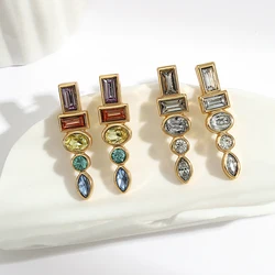 AENSOA-pendientes largos de cristal de Color arcoíris para mujer, joyería fina chapada en oro, regalo, accesorios