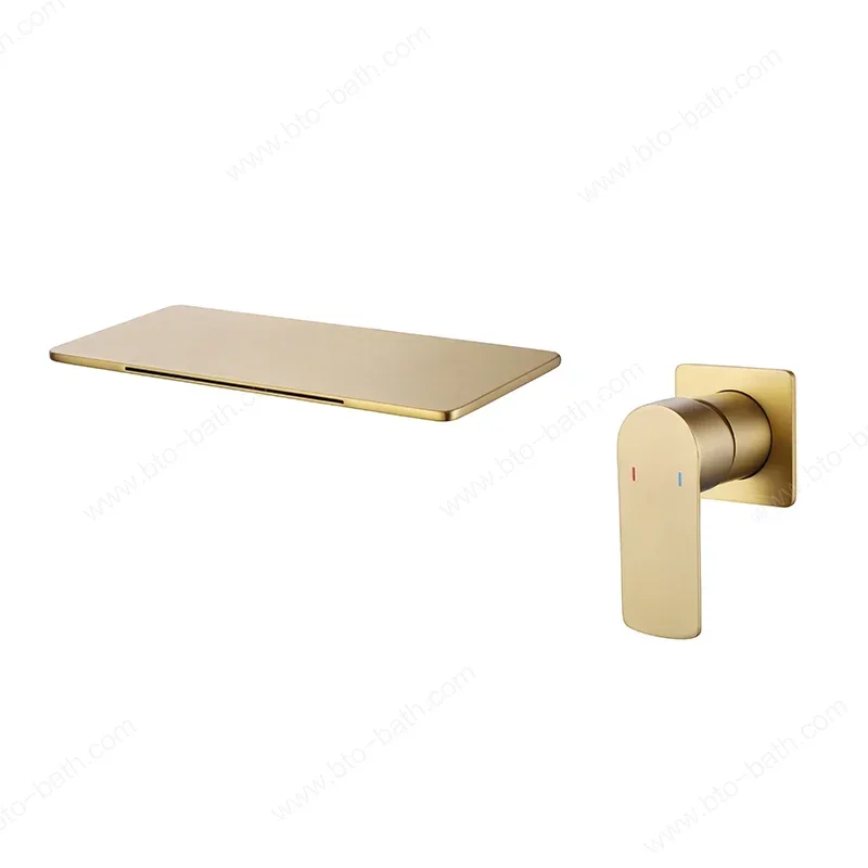 Sanitary brushed golden in wall mount copper faucet water tap mixers hot sale brass basin