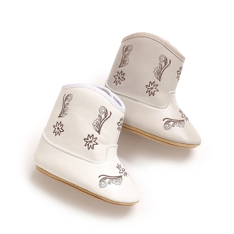 0-18M Unisex Baby Boys Girls Vintage Embroidered Boots Soft Sole Casual Learning Walk Infant Footwear