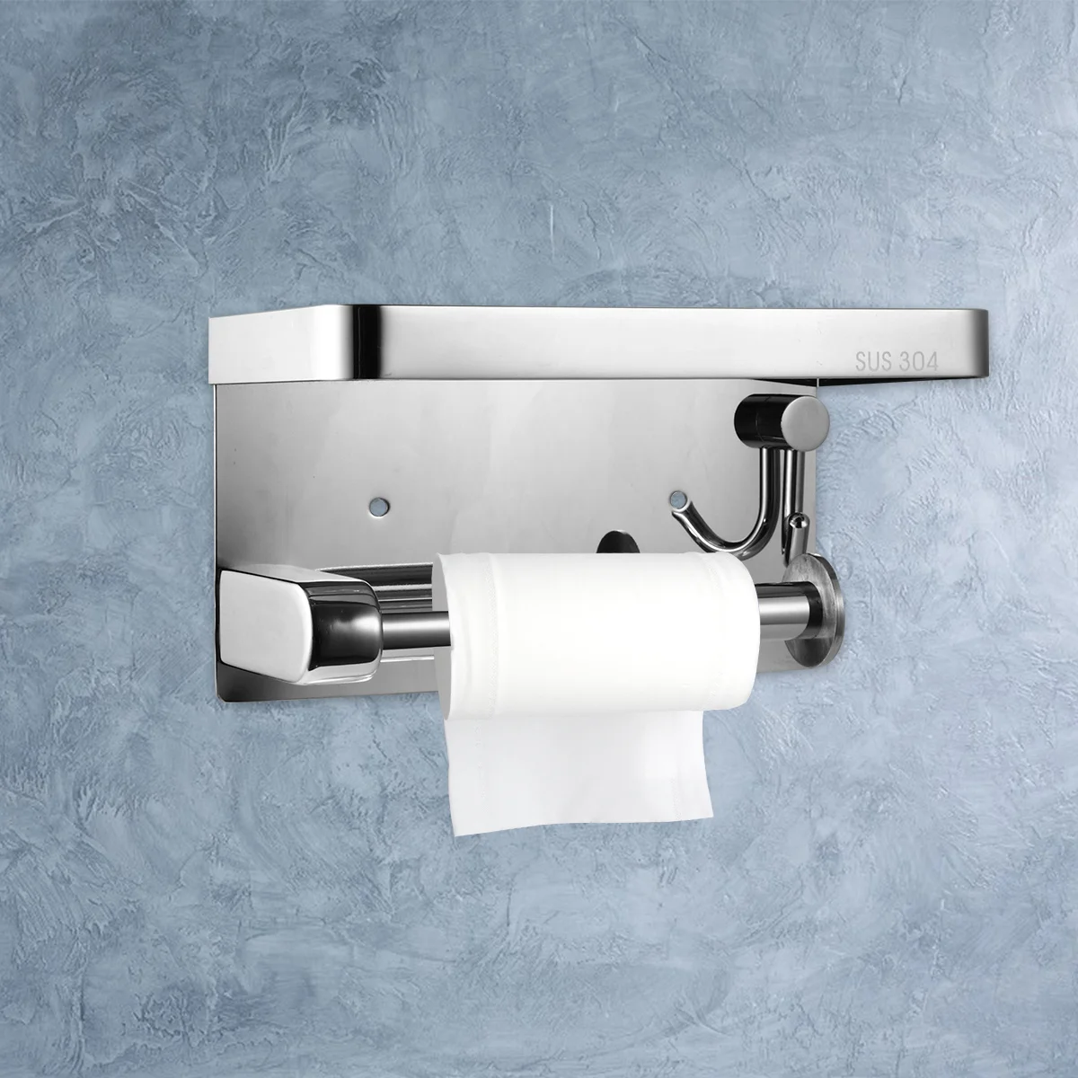 

Stainless Steel Tissue Holder Wall Mounted Punch-Free Paper Storage Rack Practical Bathroom Toilet Paper Holder