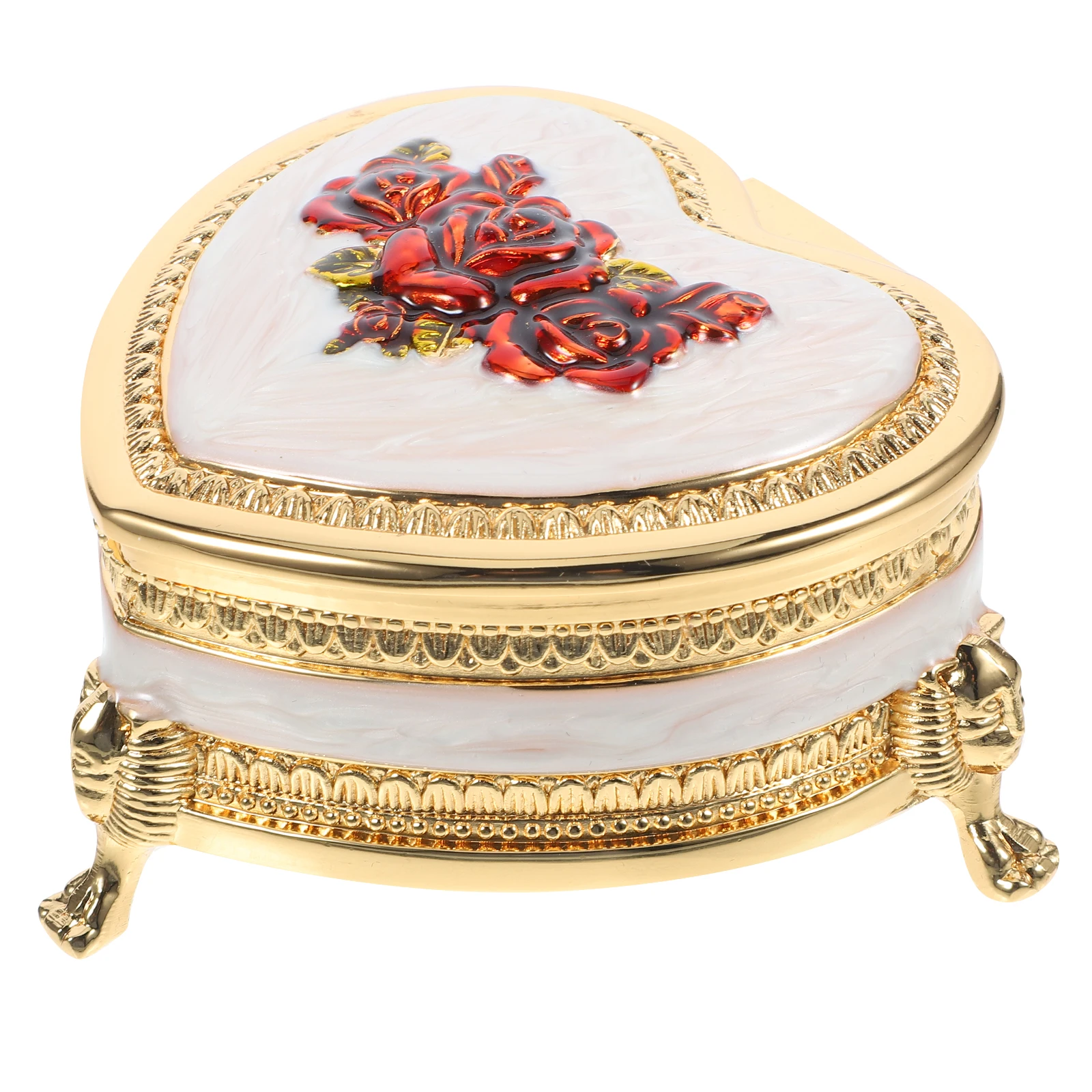 

Retro Jewelry Box Vintage Metal Storage Cases for Earrings Blue Flower Heart Shape Rose Carving Zinc Alloy Flannel Jewelry Box
