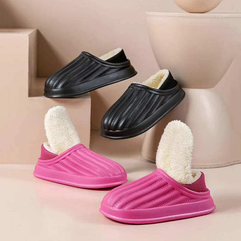 2023 New Simple Waterproof Cotton Shoes Thickened Warm Anti-Slip Men and Women's Fashion Slippers Home Comfortable Plush Shoes