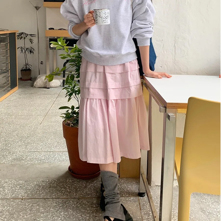 Versatile Elegant Layered Elastic Waist  Skirt Women's Casual mid Waist Cake Skirt Standard Fit mid Length Autumn Season
