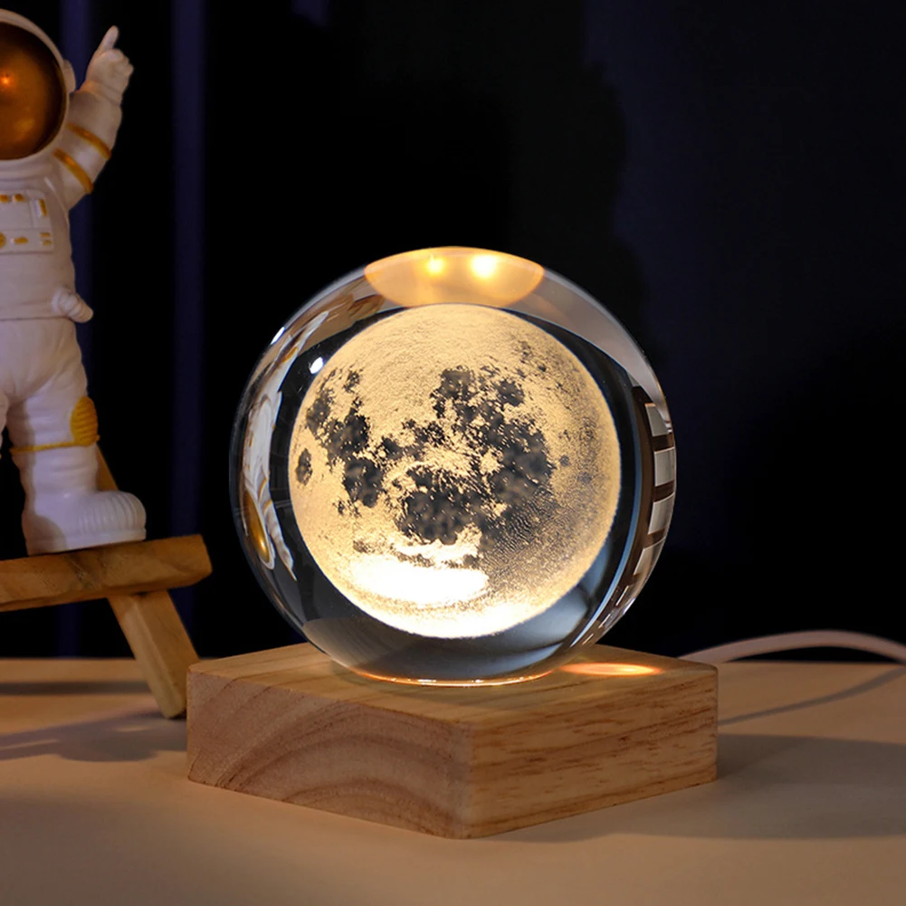 

8cm Illuminated Display Base Wooden Crystal Lighted Base with 6 LEDs Warm Light for Bedroom Office Desktop