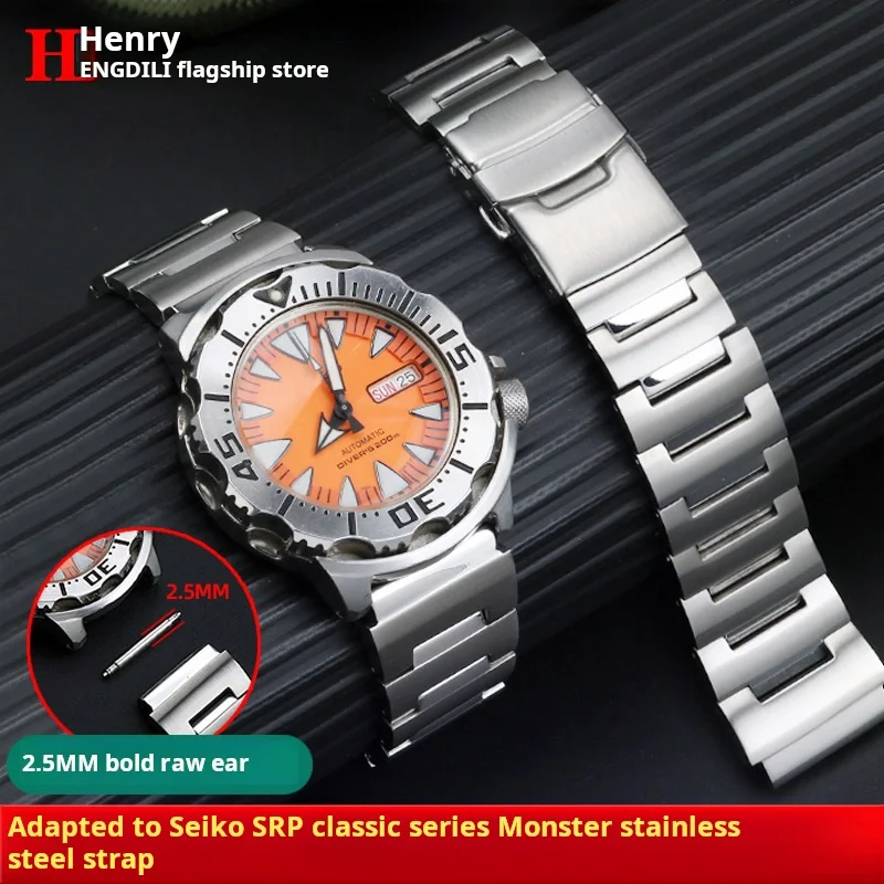 For Seiko No.5 metal WatchBand Red Toothed Water Ghost Little Monster Srp307 313 Skx779 781 Watch Strap Stainless Steel men band