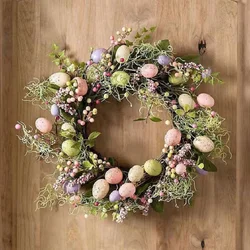 45cm Colorful Easter Eggs Decor Wreaths For Front Door Pastel Easter Egg Mini Spring Easter Wreath Easter Window Decor Wreath