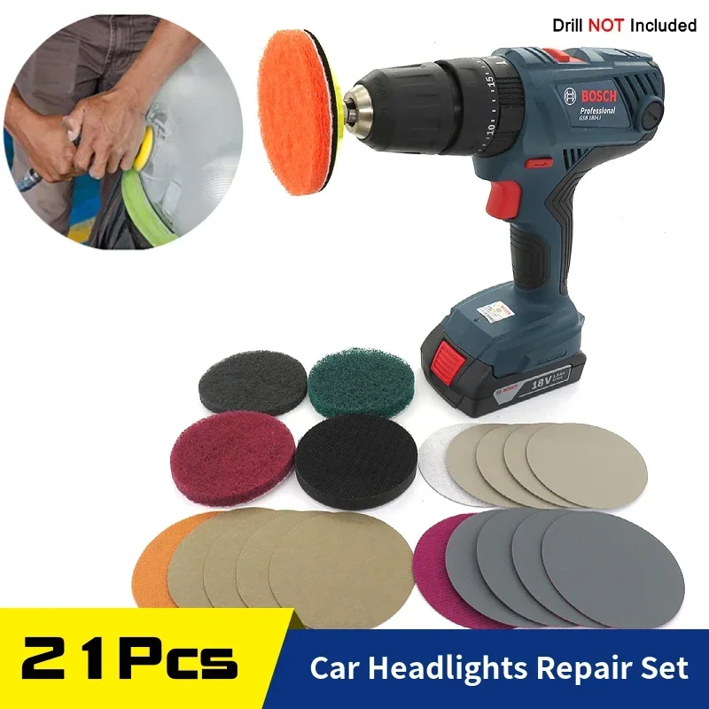 Headlight Restoration kit for Electric Drill Car Lights DIY Polishing kit,3 Inch Sanding Disc Backing Pad Sponge Polishing Pad