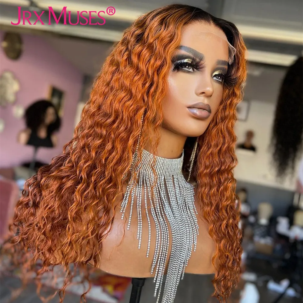 

Ombre Ginger Colored Lace Front Wig Deep Wave 13x4 Frontal Human Hair Wigs for Black Women Brazilian Curly Remy Hair 180 Density