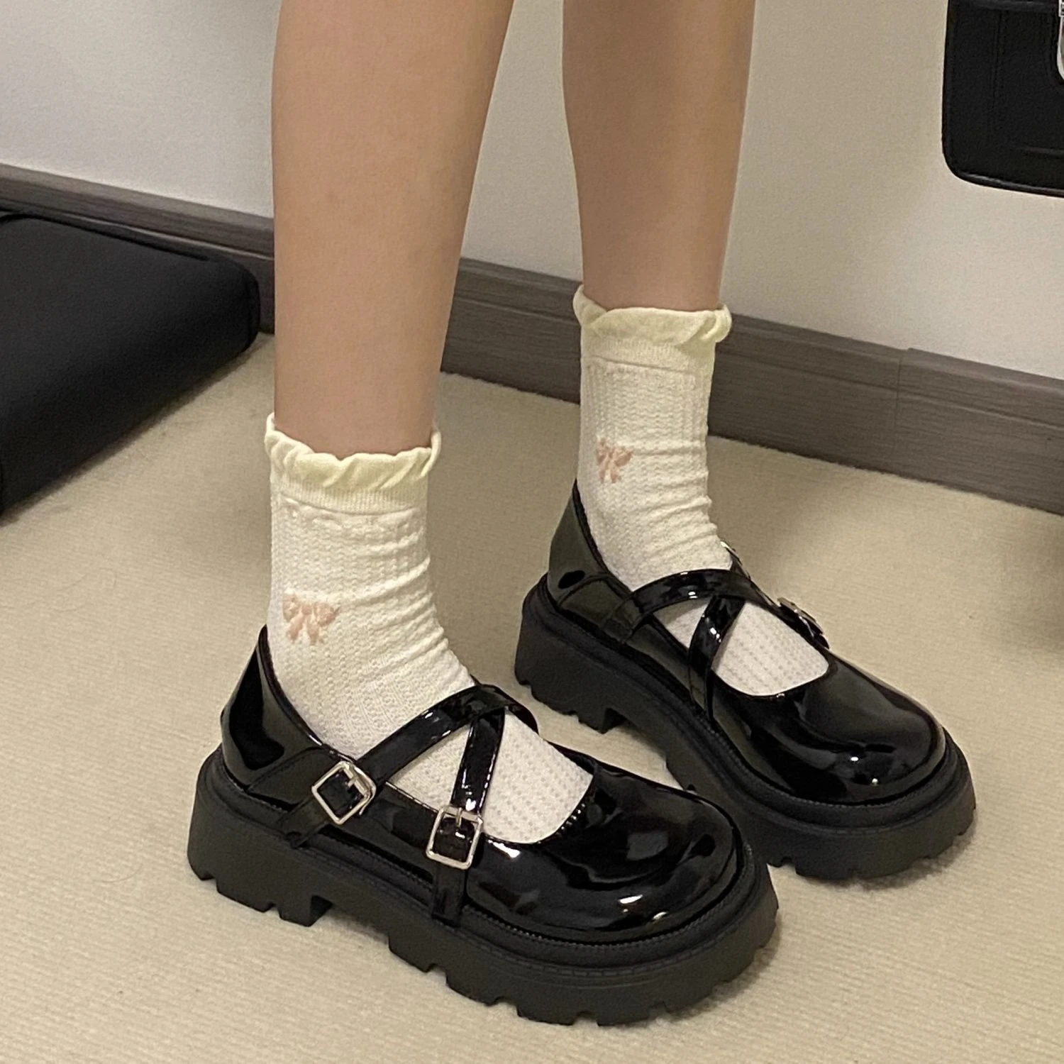 

Girls Mary Jane Soft Sole Black Children's Performance Shoes 2026 Spring Autumn Fashion Leather Footwear