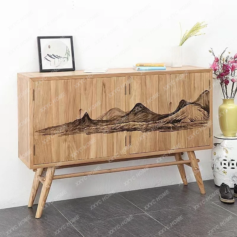 

S1saa Тумба для столовой с ручной росписью, из массива дерева, в простом пасторальном стиле, пристенная, для хранения вещей у входа.