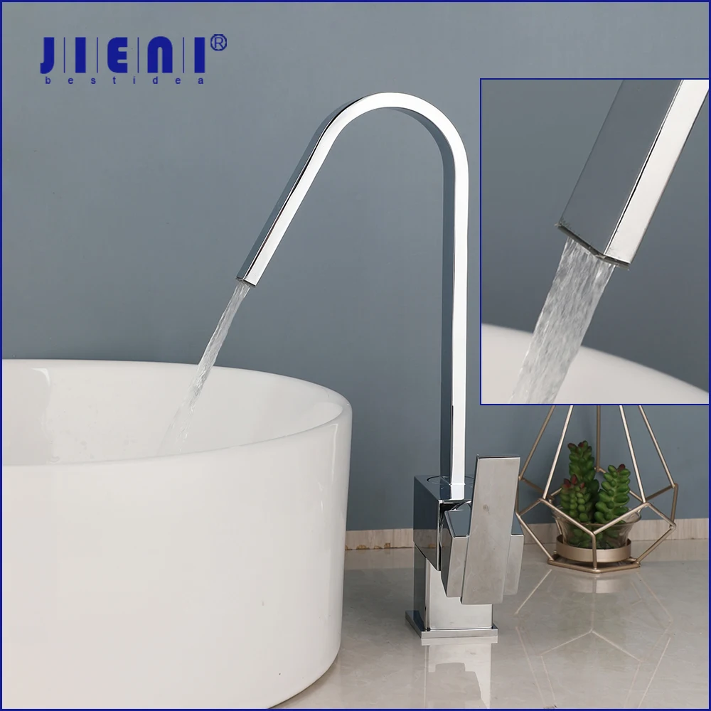 

JIENI Bathroom Basin Deck Mounted Rotating Faucet Waterfall Outlet Chrome Finished With Single Handle Single Hole Mixer Taps