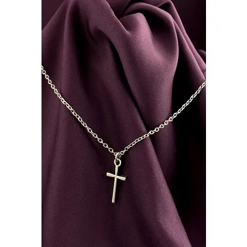 Elegant Cross Design Matte Silver Plated Chain Necklace