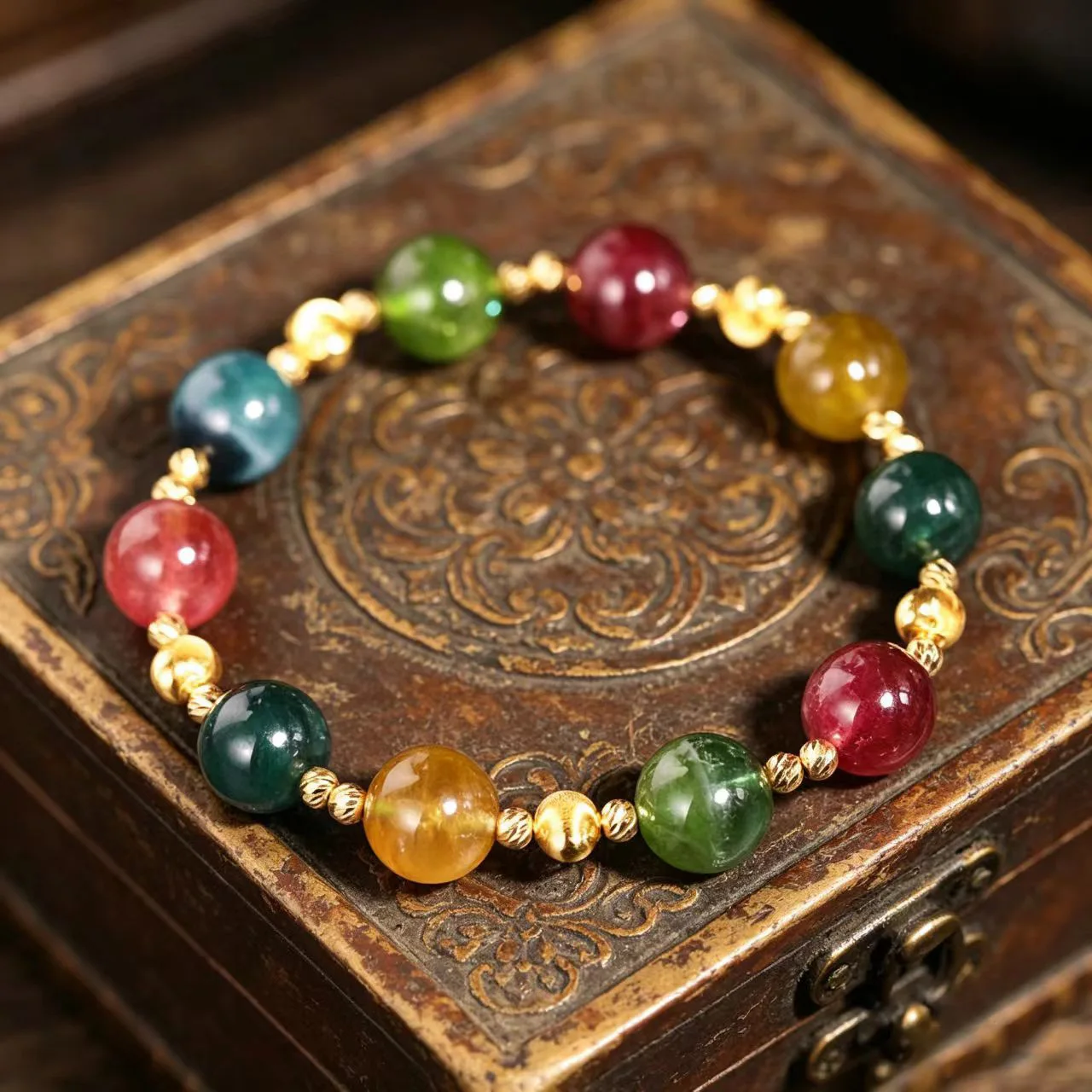 Colorful Fashion Exquisite Cat's Eye Rotating Lucky Beaded Pendant Bracelet Women Unique Trendy Daily Versatile Party Jewelry