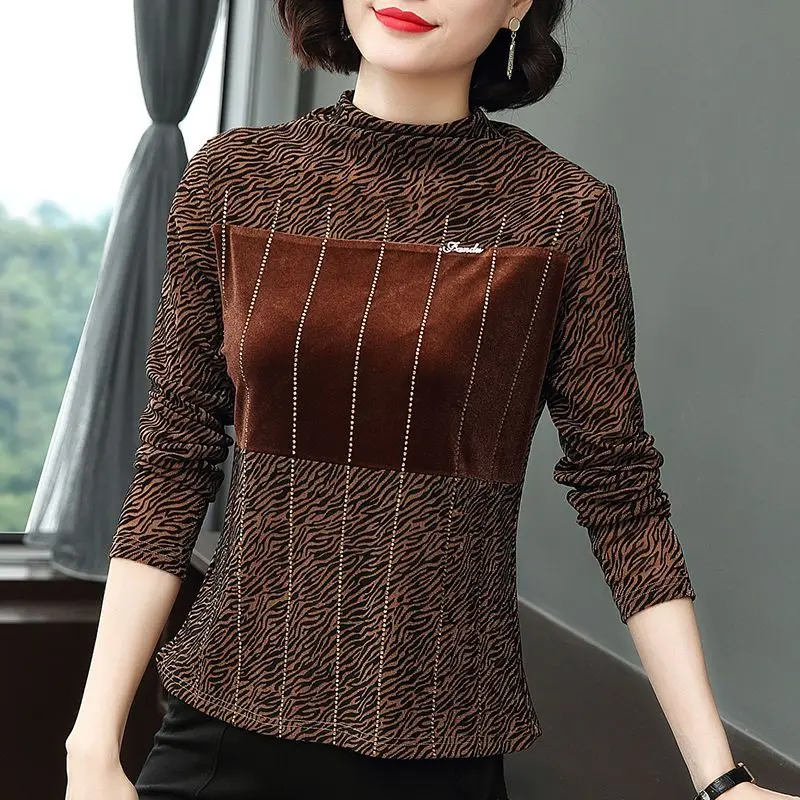 

Autumn and Winter New Splicing Fashion Trend Hot Diamond Slimming Slimming Bottoming Shirt Loose Top
