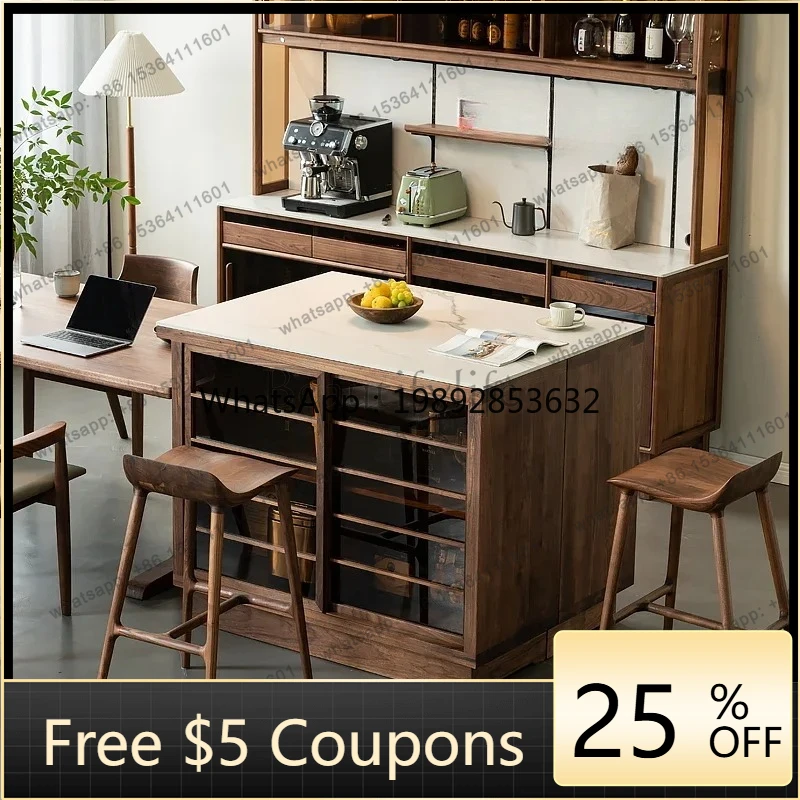 FF North American Black Walnut Island Table Integrated Restaurant Bar Side Cabinet Multifunctional Tea Cabinet