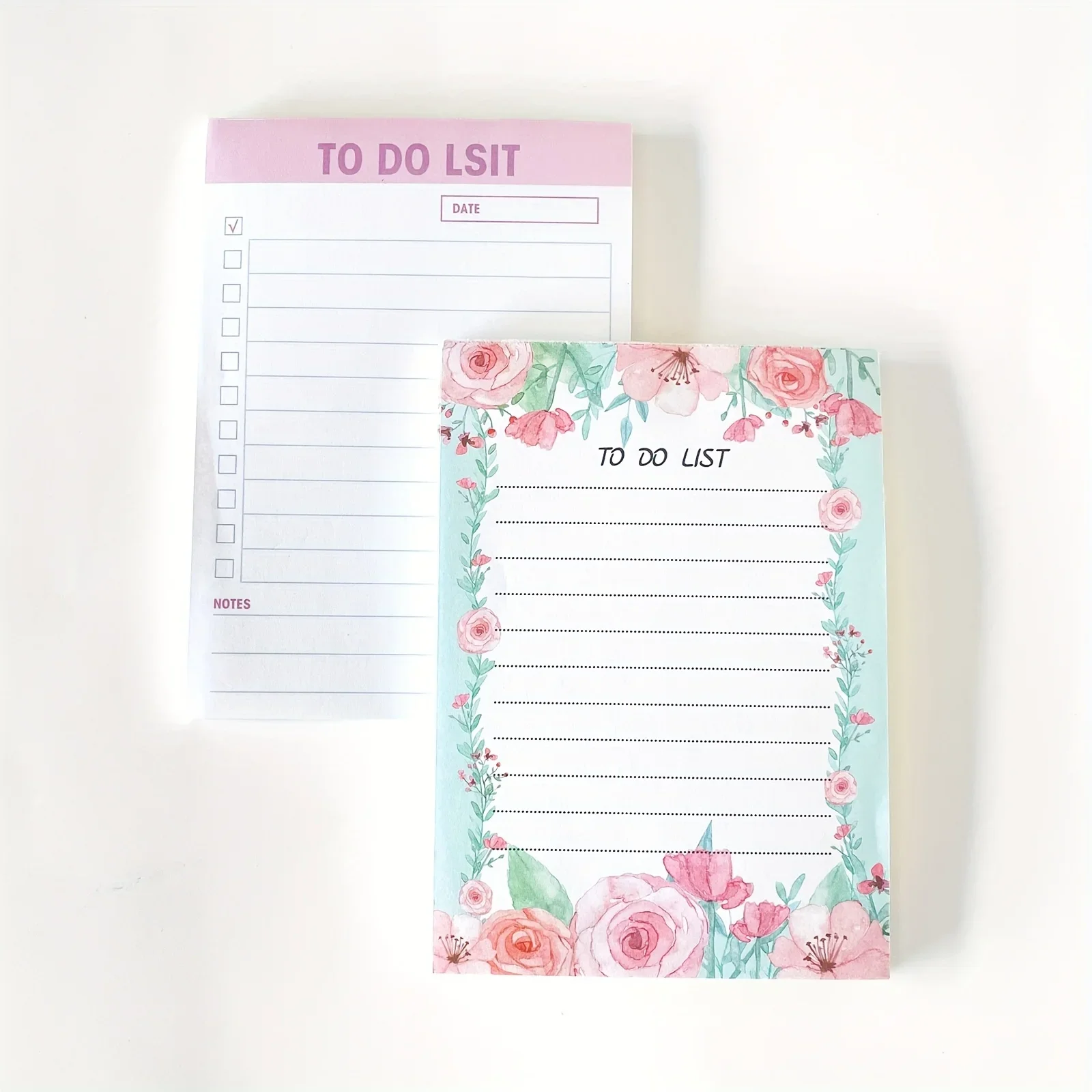 2 Pack Watercolor Pink Rose To Do List Notepads, 50 Sheets Each Pad Daily Task Checklist Memo Planner Pad Cute Floral Stationery for Office School Student Time Management