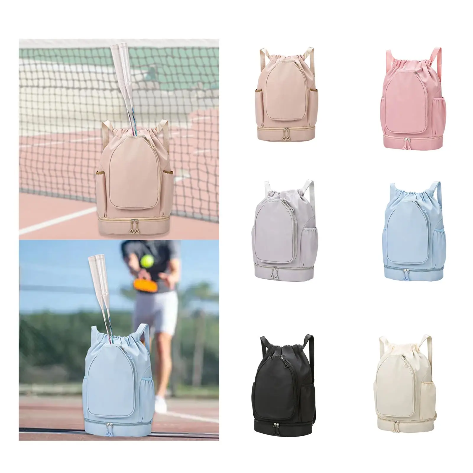 

Tennis Backpack Sport Drawstring Handbag Daypack Waterproof Creative Portable Racket Shoulder Bag for Outdoor Activities Gym