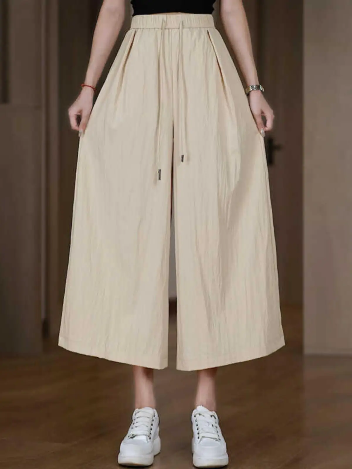 Ice Silk Wide Leg Pants Women's Summer Thin High Waist Slimming Drape Loose Casual Seven Cool Mountain Pattern Skirt Pants