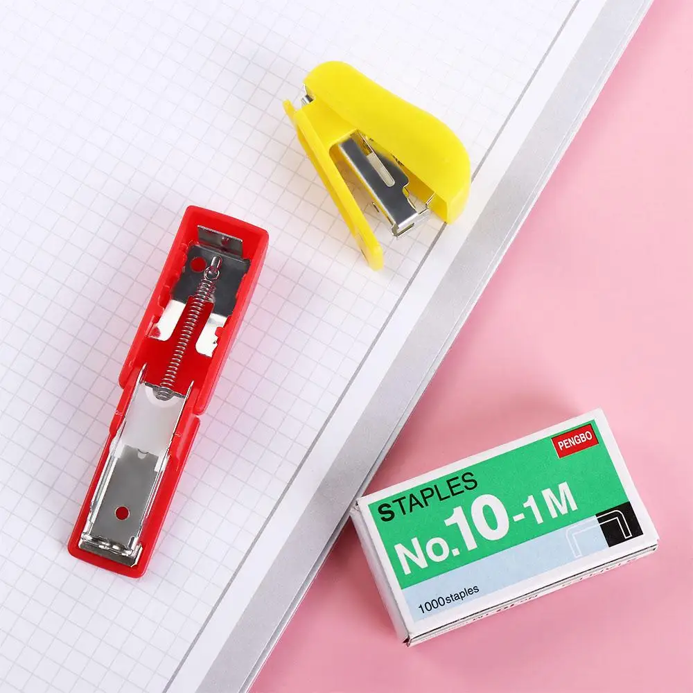 Mini conjunto de grampeador sem esforço, economia de trabalho, pequena máquina de encadernação de papel, fixação de ferramentas de grampeamento de papel, professor