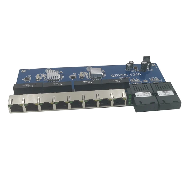 ตัวแปลงสื่อออปติคอล PCBA 8 RJ45 UTP และพอร์ตไฟเบอร์ SC 2พอร์ต10/100/1000M บอร์ด PCB 10ชิ้น