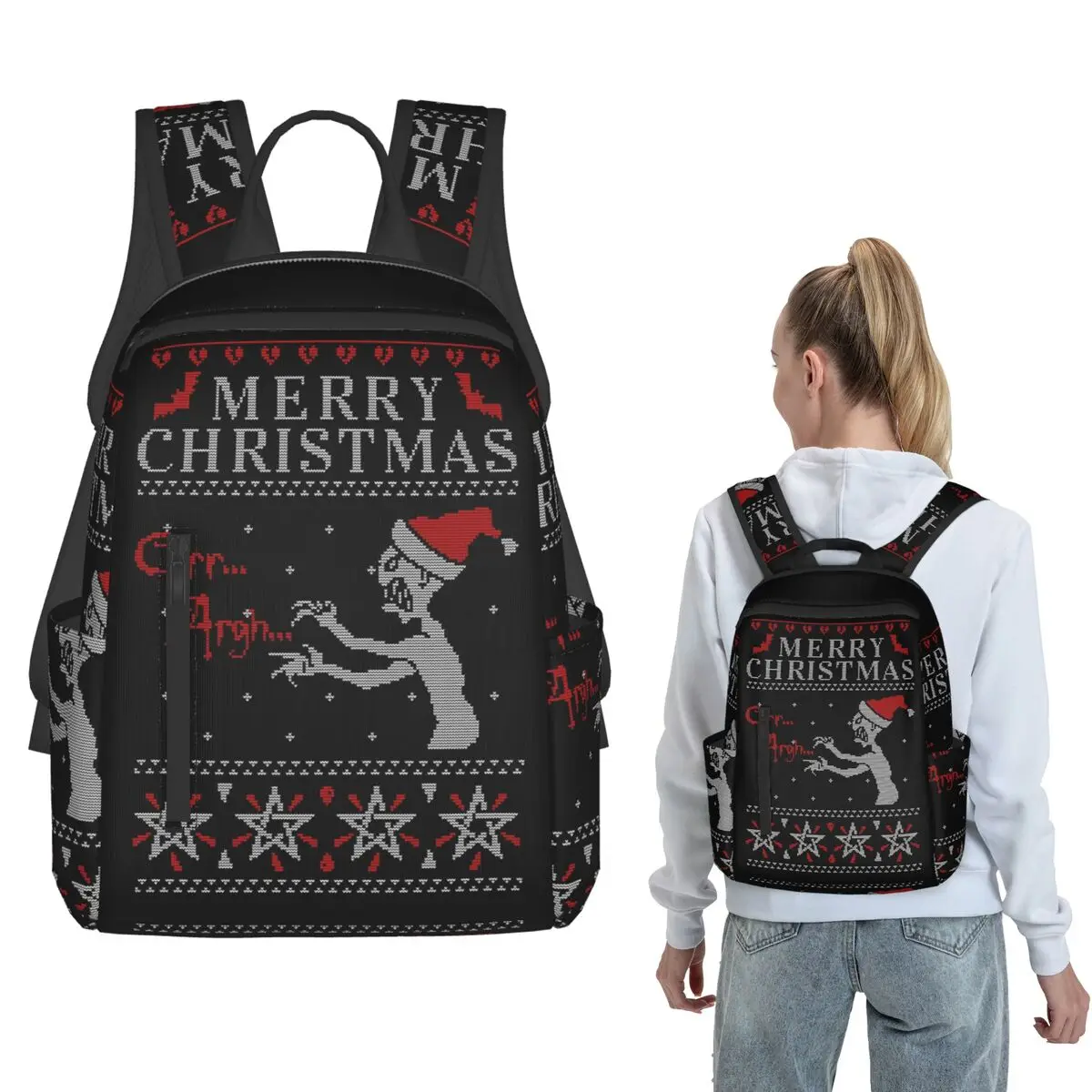 Buffy Vampire Slayer Christmas Ugly Sweater Backpack Daypack Boys Girls BookBag School Bag Shoulder Bags for Men Women